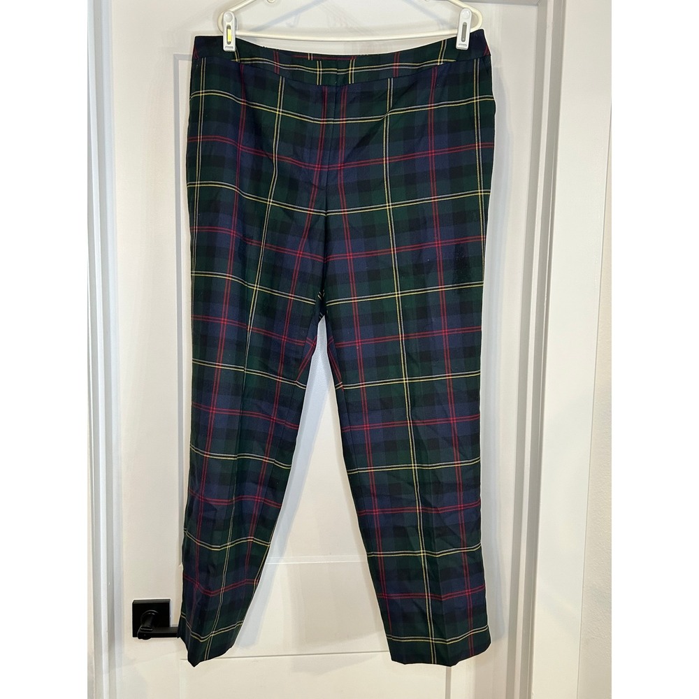 Talbots Womens Hampshire Ankle‎ Pants 16W Plaid Wool Blend Elastic Waist Preppy